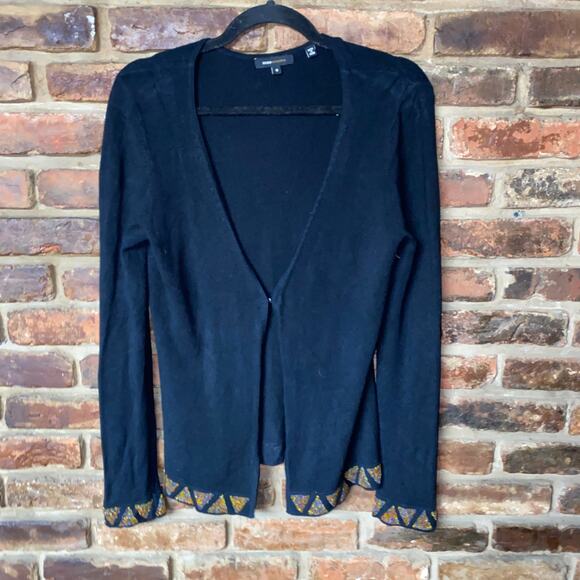 BCBGMaxAzria Black Beaded Cardigan Sweater Women's Size Small - Picture 1 of 8